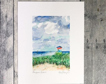 Pompano Beach Watercolor Art Print: South Florida Ocean Landscape