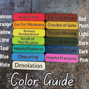 May include: A color guide featuring rectangular blocks in various colors, each labeled with a color name and a corresponding phrase. Colors include salmon, orange, yellow, lime, teal, blue, and white. The text "Color Guide" is at the bottom.