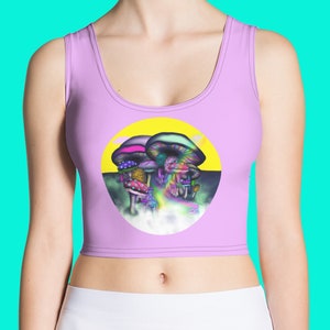 Mushroom Forest (Pink T Golden Sky) Crop Top by Patterned Dreams