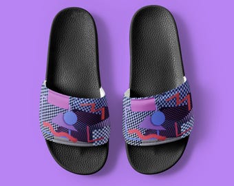 Checkered Landscape Women's Slide Sandals by Patterned Dreams