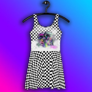 Skater Dress (“Mushroom Forest”) Checkered Design by Patterned Dreams