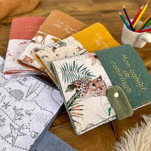 Cahier de Coloriages Lavable / Avec ou sans personnalisation / En Coton, Double Gaze & Bambou 100% Oeko Tex / Nombreux coloris au choix