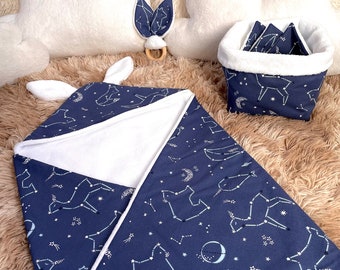 Rabbit ears bath cape / With or without personalization - Cotton & Bamboo - Constellations / White