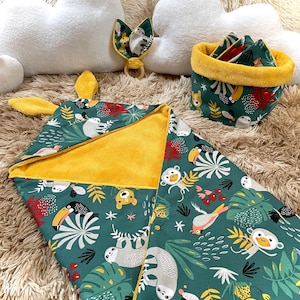 Rabbit ear bath cape / With or without personalization - Cotton & Bamboo - Jungle Green / Mustard