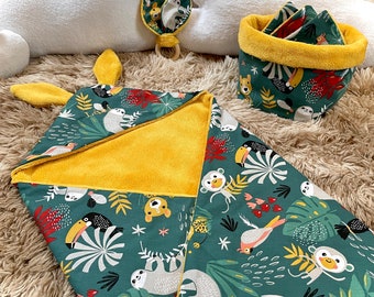Rabbit ear bath cape / With or without personalization - Cotton & Bamboo - Jungle Green / Mustard