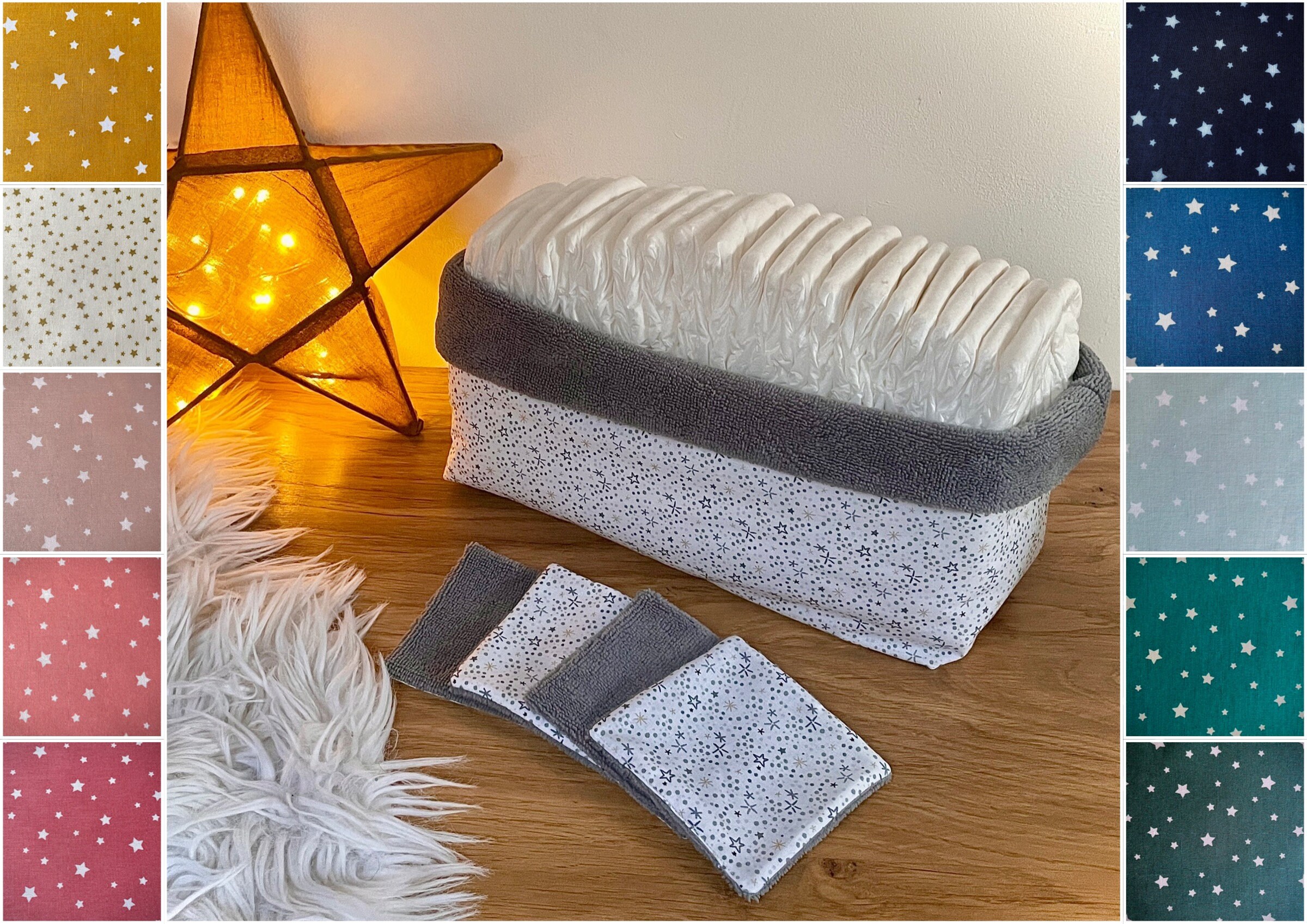 Panière à Couches - en Coton et Bambou 100% Oeko Tex Etoiles Nombreux Coloris Au Choix