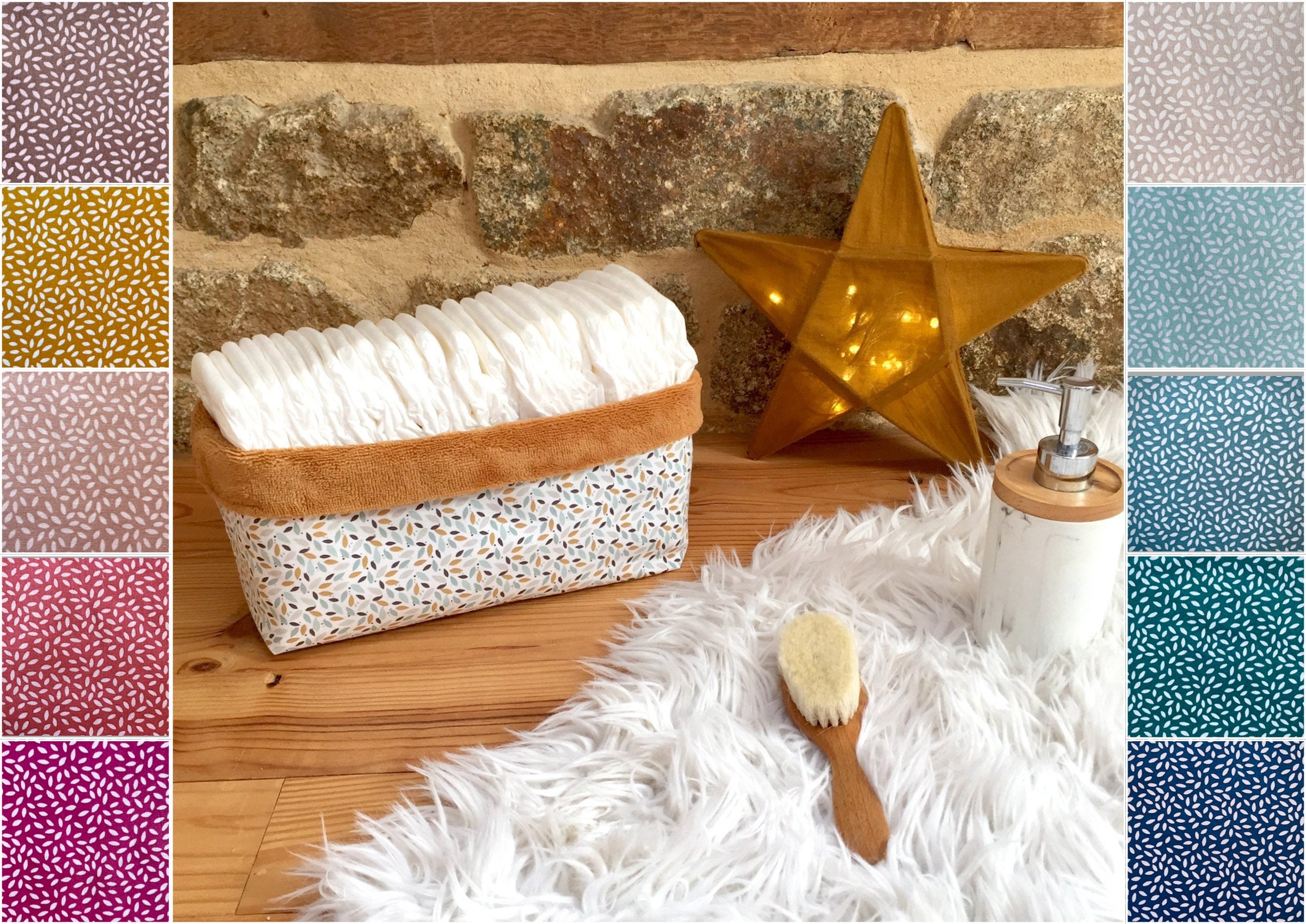 Panière à Couches - en Coton et Bambou 100% Oeko Tex Feuilles Nombreux Coloris Au Choix