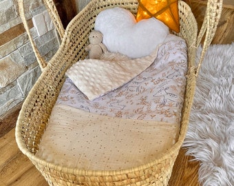 Baby Blanket - In cotton, Minky and Double Gauze _ 100% Oeko Tex - Fangorn / Ecru