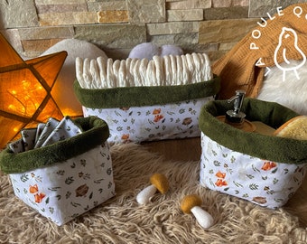 Basket/Diaper basket/Wipes - In Cotton & Bamboo 100% Oeko Tex - Roxibou/Fern Green