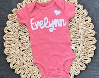 Personalized Baby Outfit | Custom Baby Bodysuit, Hand Embroidered Baby Name