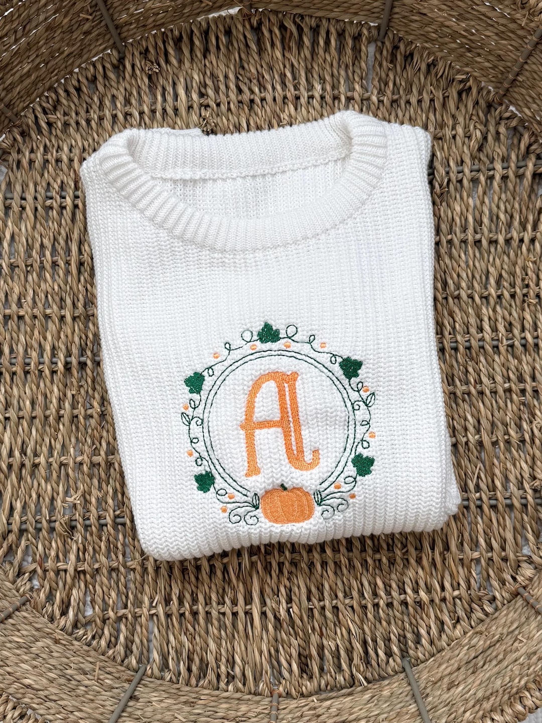 Fall Monogrammed, Oversized Autumn Leaf Pumpkin Vine, Kids, Embroidered ...