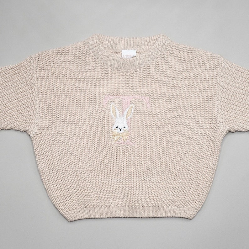 Easter Bunny Embroidered Personalize Oversized Name Kids Toddler Baby Sweater image 3