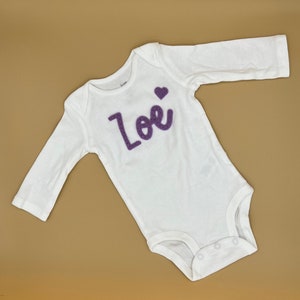 Baby Name ®, Custom Baby Name Felt bodysuits, Personalized baby top, coming home outfit, Baby Name Reveal long sleeve bodysuit image 5