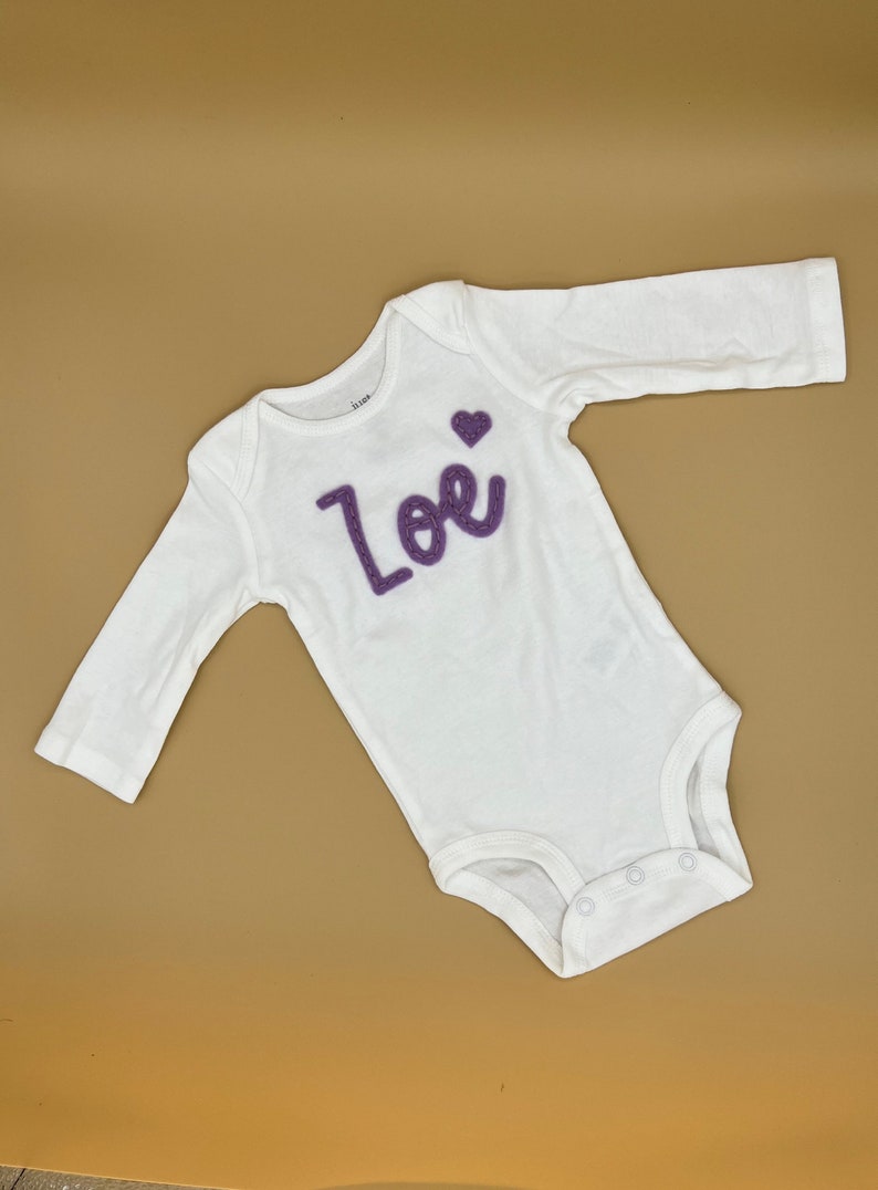 Baby Name ®, Custom Baby Name Felt bodysuits, Personalized baby top, coming home outfit, Baby Name Reveal long sleeve bodysuit image 5