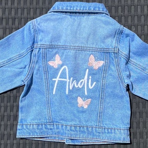 Embroidered Girls Butterfly Jean Jacket, Stitched Name Kids Children’s Toddler Gift