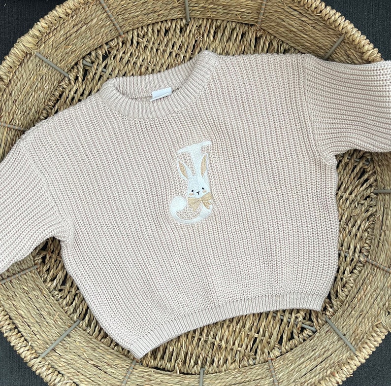 Easter Bunny Embroidered Personalize Oversized Name Kids Toddler Baby Sweater image 2
