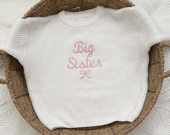 Personalized Big Sister Announcement Sweater, Oversized Kids Toddler Embroidered Custom Sweater