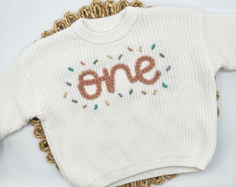 Pull surdimensionné personnalisé pour premier anniversaire de bébé saupoudré