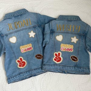 Embroidered Toddler Denim Jacket, Personalized SEWN ON Chenille Patch Jean Jacket, Stitched Name Kids Children’s Gift