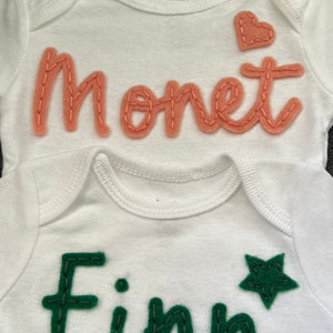 Baby Name ®, Custom Baby Name Felt bodysuits, Personalized baby top, coming home outfit, Baby Name Reveal long sleeve bodysuit image 7