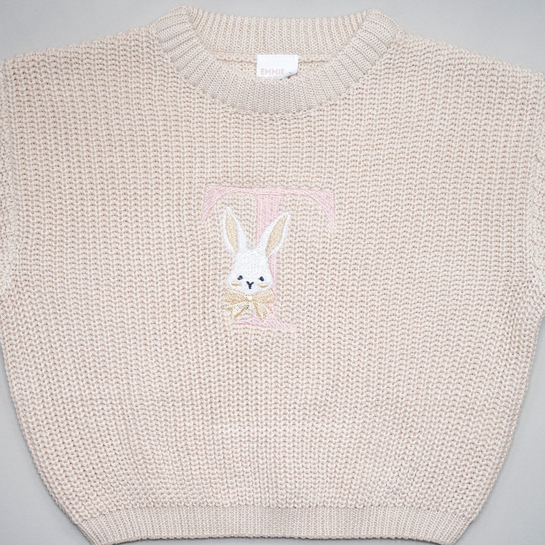 Easter Bunny Embroidered Personalize Oversized Name Kids Toddler Baby Sweater image 4