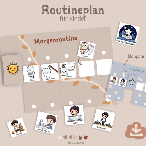 Routineplan zum umklappen Kinder | Montessori PDF Morgenroutine Kleinkind Abendroutine Routinekarten Kindergarten Wochenplan Tagesplan