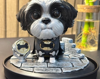 Custom Superhero Dog Diorama - Personalized 3D-Printed Pet Sculpture with Glass Dome and Metal Base