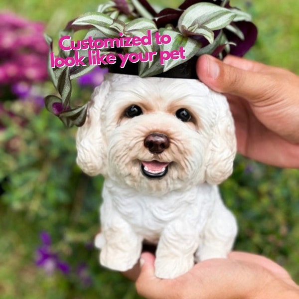 Goldendoodle - chien pot de plante personnalisé statue de chien personnalisé chien imprimé 3d vase succulent/vase de plante personnalisé