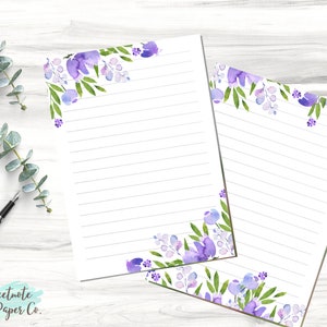 Printable Lined Unlined Note Page, Floral Purple Note Page, Digital Lined Paper, Digital Note Page, Printable Lavender Flower Notebook Page