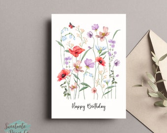 Printable Wild Flower Birthday Card - Digital Download Card