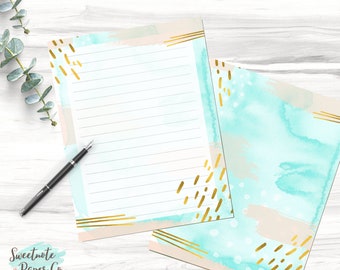 Printable Teal Watercolor Note Page, Printable Abstract Notebook, Digital Lined Unlined Paper, Printable Watercolor Inserts, Scrapbook Page,
