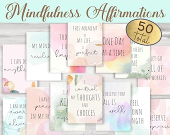Printable Mindfulness Affirmation Cards, Meditation Cards, Digital Download