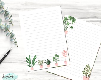 Printable Lined Unlined Note Page, Cute Greenery Note Page, Digital Paper, Digital Note Page, Printable Plant Leaf Notebook Note Page