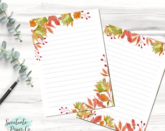 Printable Lined Unlined Fall A4 Note Page, Fall Color Note Page, Digital Lined Paper Note Page, Printable Fall Autumn Notebook Note Page
