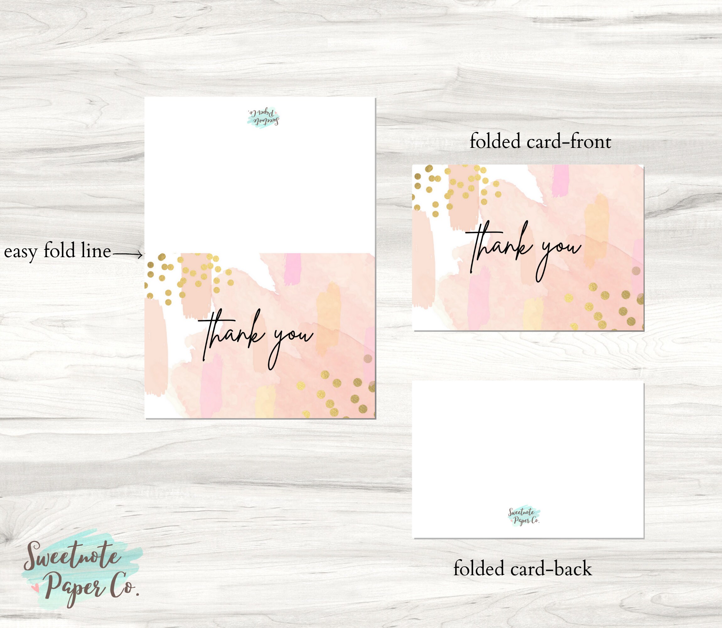 Printable Thank You Cards, Set of 6, Instant Download, Watercolor Print ...