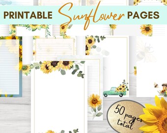 Printable Sunflower Note Pages | Instant Download  Sunflower Writing Letter| Printable A4 PDF Stationery
