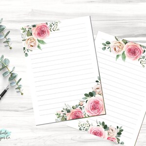 Printable Lined Unlined Note Page, Floral Rose Note Page, Digital Lined Paper, Digital Note Page, Printable Pink Flower Notebook Note Page
