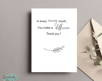 Printable Thank You Card for  Nurses | Caregivers | Thank You for All You Do | Digital Download Card