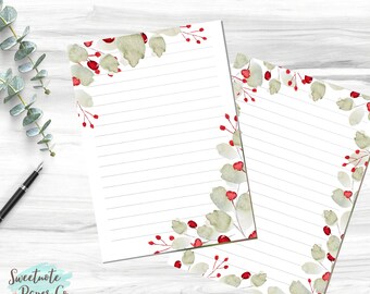 Printable Christmas Lined Unlined Note Page,  Christmas Note Page, Digital Paper, Digital Note Page, Printable Leaf Notebook Note Page