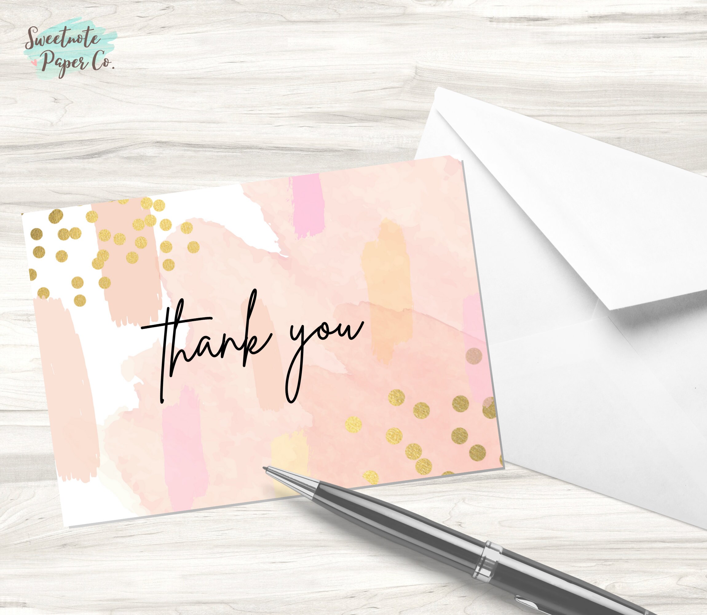 Printable Thank You Cards, Set of 6, Instant Download, Watercolor Print ...