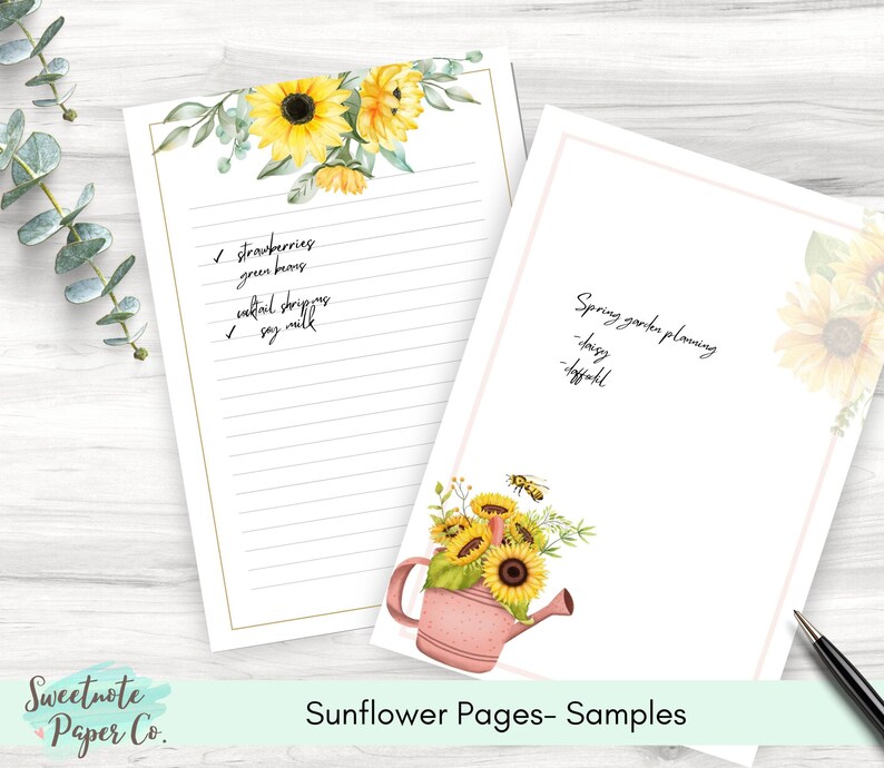 Printable Sunflower Note Pages | Instant Download Sunflower Writing ...