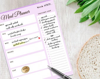 Meal Planner Printable, Weekly Meal Planner, A5, A4 Letter, Mennu Planning Notebook, Meal Tracker, Planner Inserts Purple printable planner
