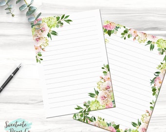 Printable Lined Unlined Flowers A4 Note Page, Flower Note Page, Digital Lined Paper Note Page, Printable Hydrangea Notebook Note Page
