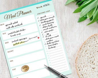 Meal Planner Printable, Weekly Meal Planner, A5, A4 Letter, Mennu Planning Notebook, Meal Tracker, Planner Inserts Teal printable planner