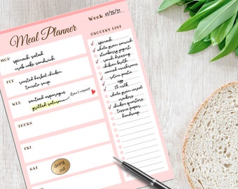 Meal Planner Printable, Weekly Meal Planner, A5, A4 Letter, Mennu Planning Notebook, Meal Tracker, Planner Inserts
