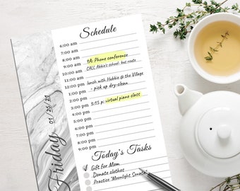 Printable 7 Day Planner, Marble Daily Planner, Day Planner, Work Planner, Daily Hour Planner, Hourly Planner, A4 Letter Size Daily Planner