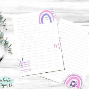 Printable Whimsical Rainbow Notebook Pages, Printable Note Page, Digital Lined Paper, Printable Note Pages, Printable Notes