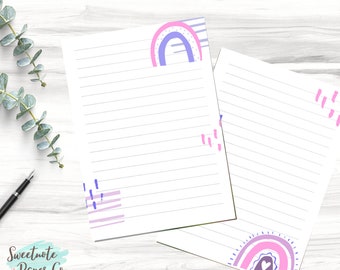 Printable Whimsical Rainbow Notebook Pages, Printable Note Page, Digital Lined Paper, Printable Note Pages, Printable Notes