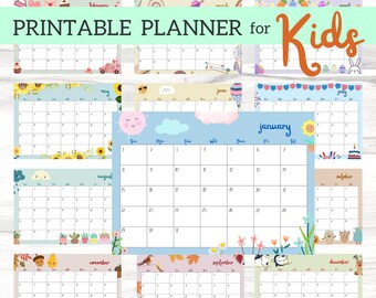 2023 Printable Calendar for Kids, 2023 Kid Digital Download Calendar, Printable 2023 Monthly Planner for Children