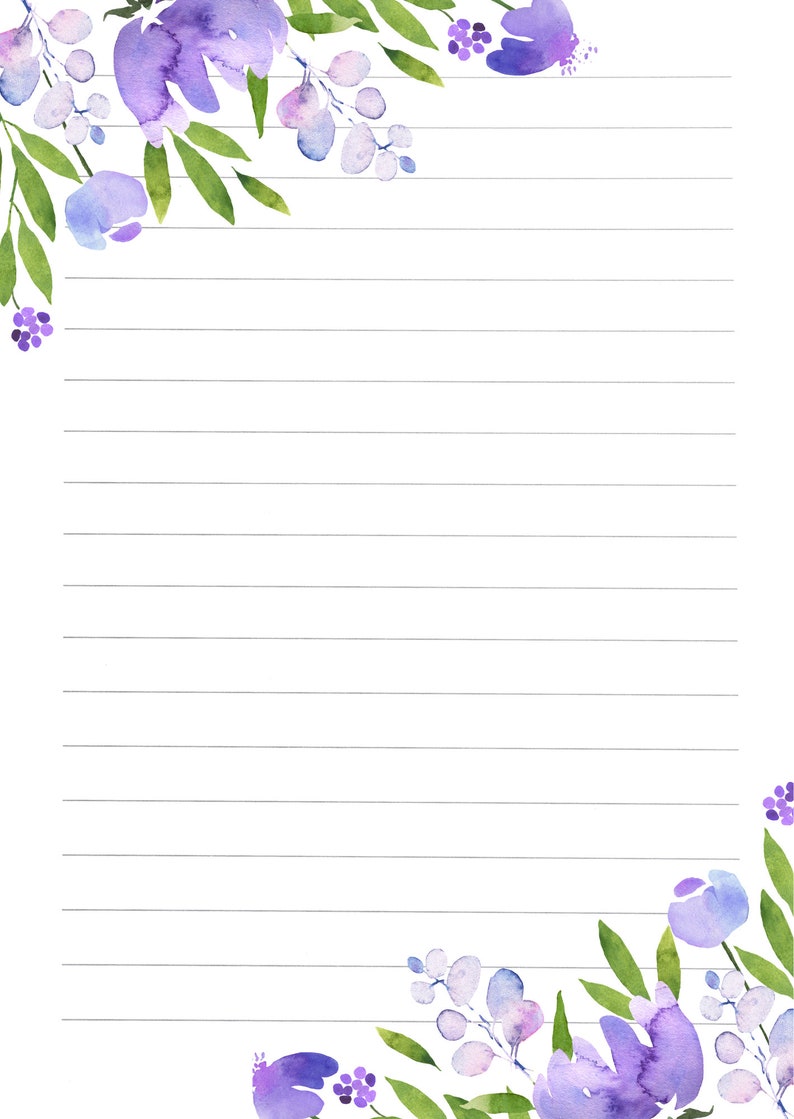 Printable Lined Unlined Note Page, Floral Purple Note Page, Digital ...